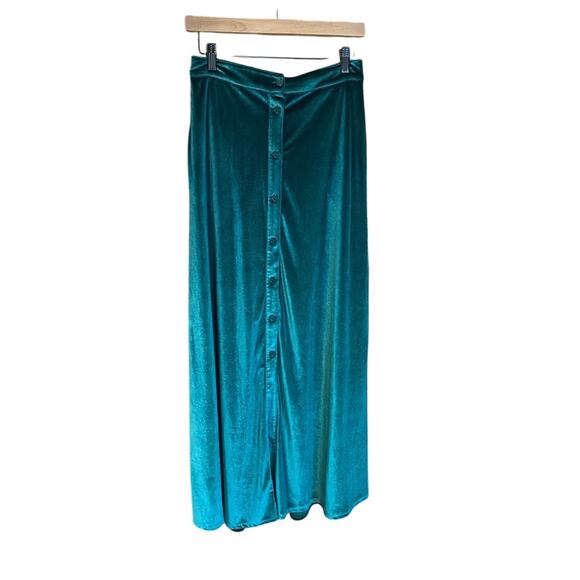 Throne & fable Emerald green velvet button down maxi midi skirt small witchy - Picture 1 of 9